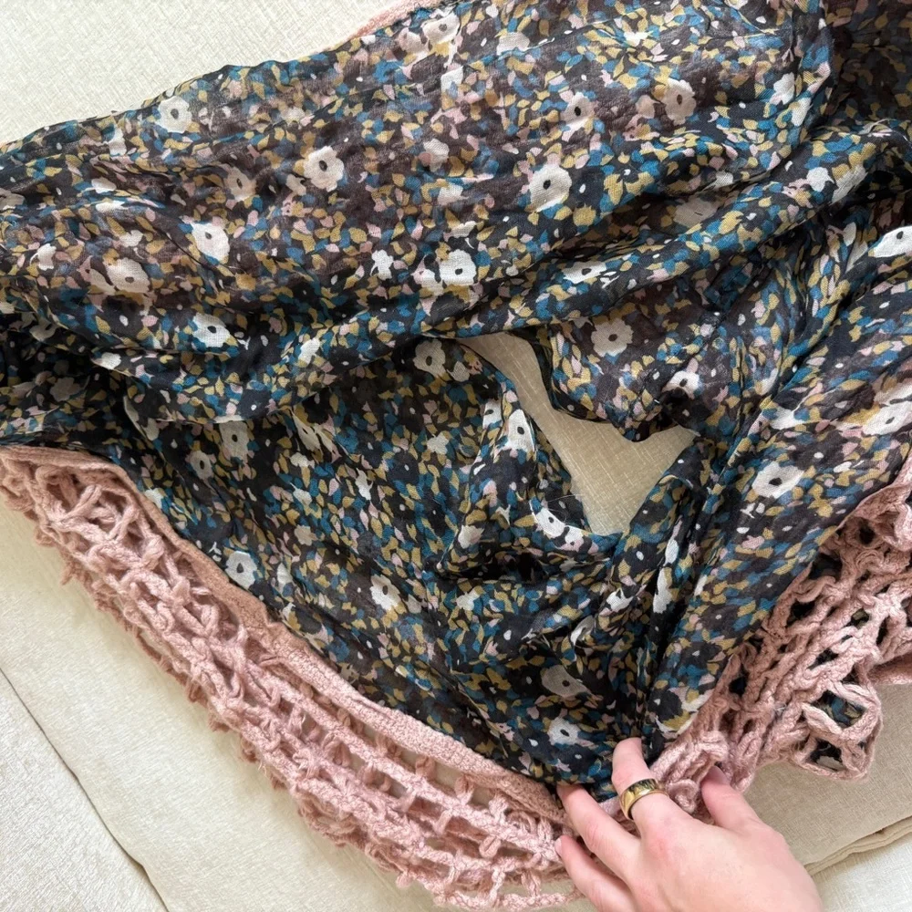 Pins & Needles Floral and Pink Crochet Scarf